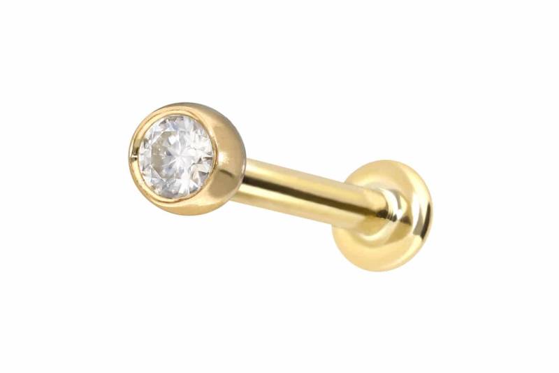 14 Karat Gold Labret mit Push Fit MOISSANIT von Piercingline