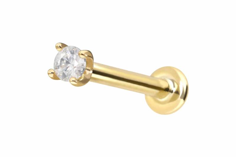 14 Karat Gold Labret mit Push Fit MOISSANIT von Piercingline