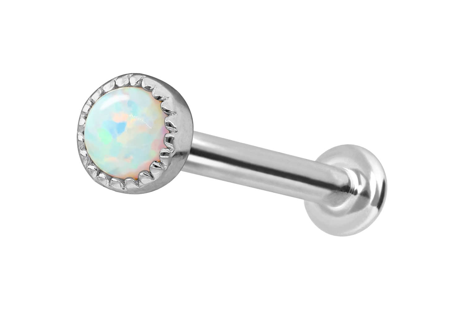 14 Karat Gold Labret mit Push Fit SYNTHETISCHER OPAL von Piercingline