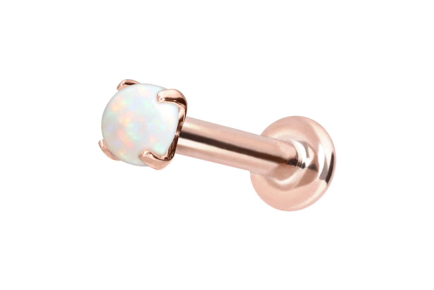 14 Karat Gold Labret mit Push Fit SYNTHETISCHER OPAL von Piercingline