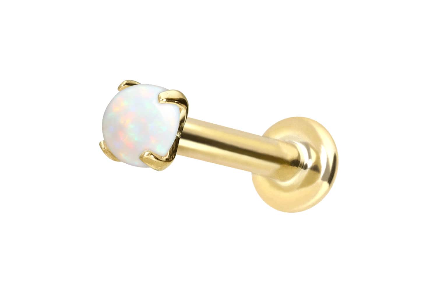 14 Karat Gold Labret mit Push Fit SYNTHETISCHER OPAL von Piercingline