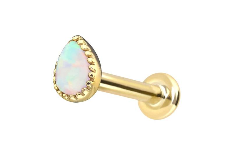14 Karat Gold Labret mit Push Fit SYNTHETISCHER OPALTROPFEN von Piercingline
