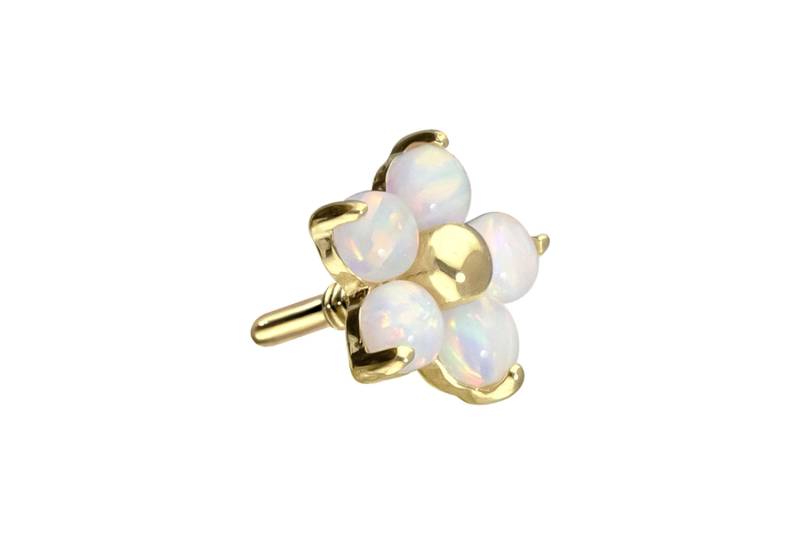 14 Karat Gold Schraubaufsatz mit Außengewinde BLUME + 5 SYNTHETISCHE OPALE von Piercingline