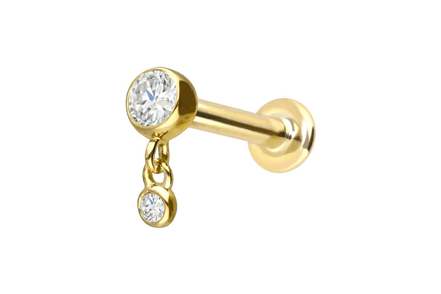 18 Karat Gold Labret mit Innengewinde 2 DIAMANTEN von Piercingline