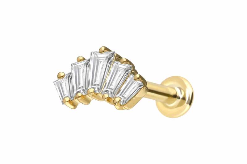 18 Karat Gold Labret mit Innengewinde 5 DIAMANT-RECHTECKE von Piercingline