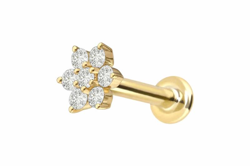 18 Karat Gold Labret mit Innengewinde DIAMANT-BLUME von Piercingline
