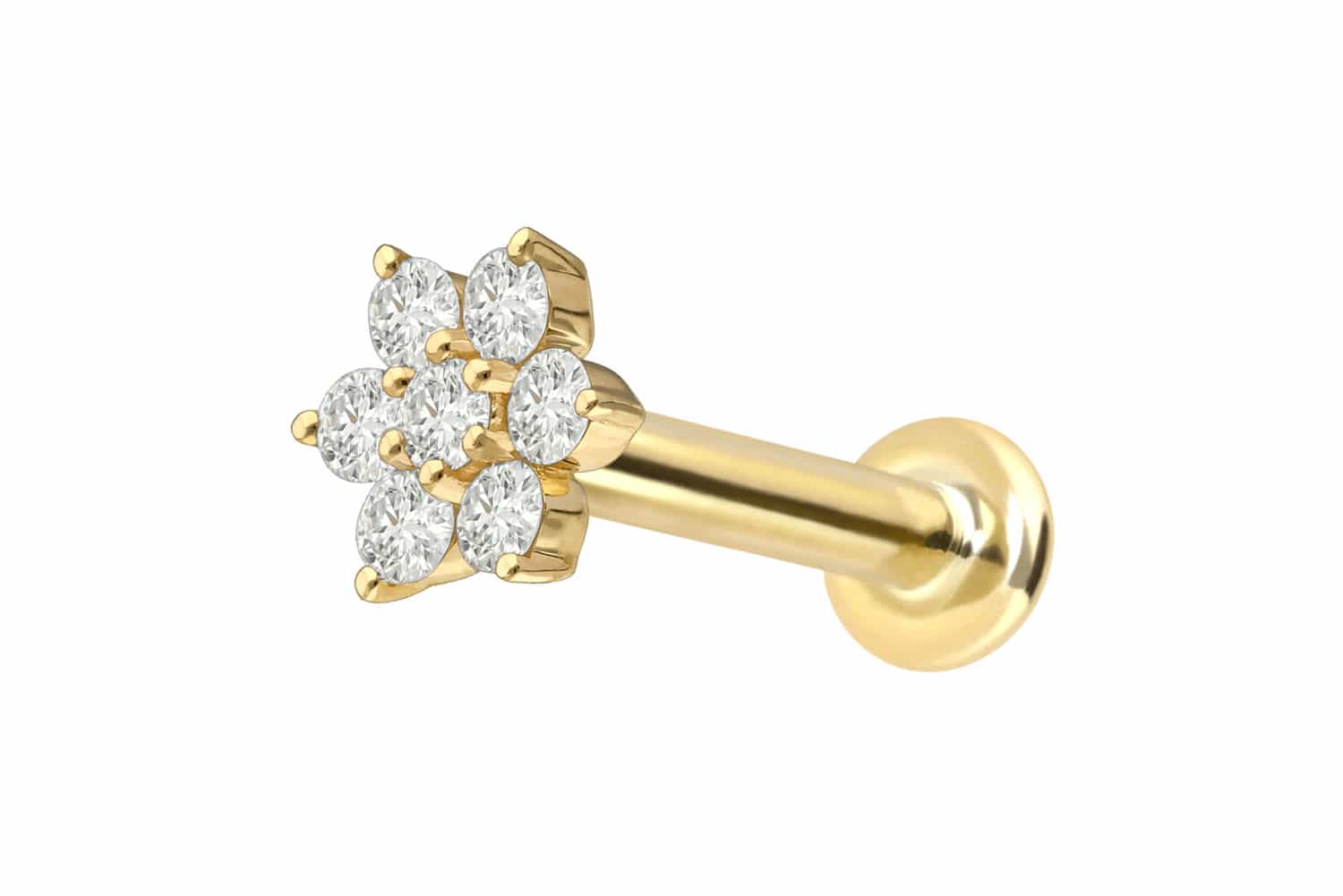 18 Karat Gold Labret mit Innengewinde DIAMANT-BLUME von Piercingline