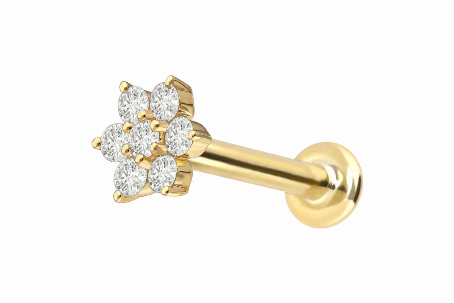 18 Karat Gold Labret mit Innengewinde DIAMANT-BLUME von Piercingline