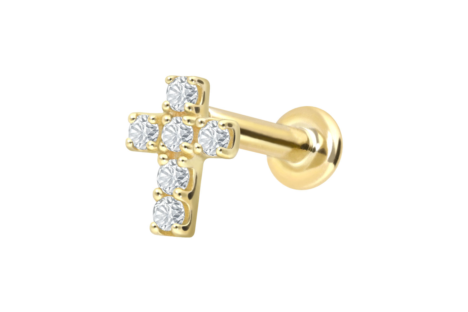 18 Karat Gold Labret mit Innengewinde DIAMANT-KREUZ von Piercingline