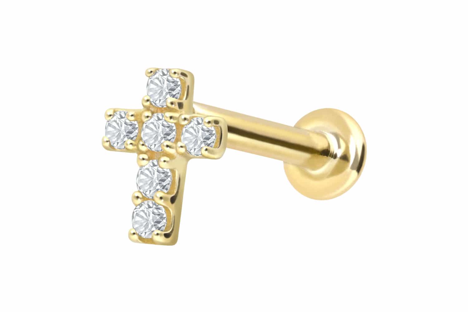 18 Karat Gold Labret mit Innengewinde DIAMANT-KREUZ von Piercingline