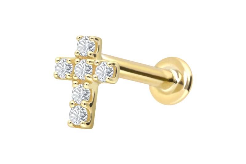 18 Karat Gold Labret mit Innengewinde DIAMANT-KREUZ von Piercingline