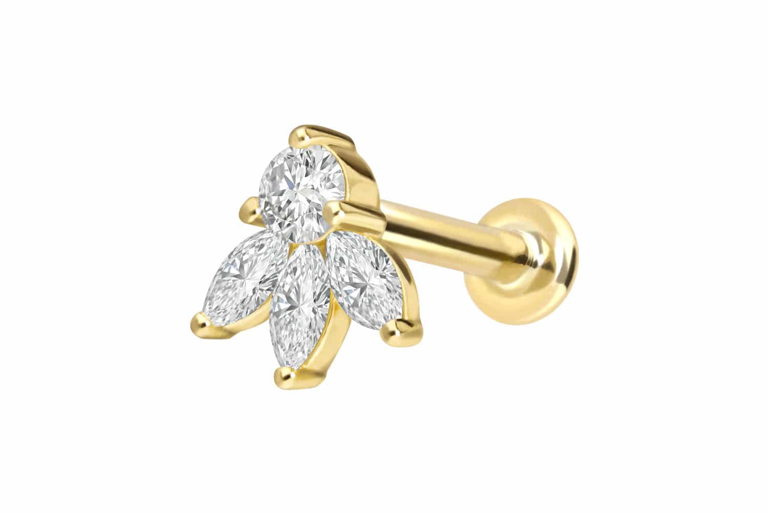 18 Karat Gold Labret mit Innengewinde DIAMANT-LOTUSBLÜTE von Piercingline