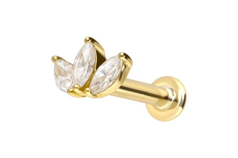 18 Karat Gold Labret mit Innengewinde DIAMANT-LOTUSBLÜTE von Piercingline