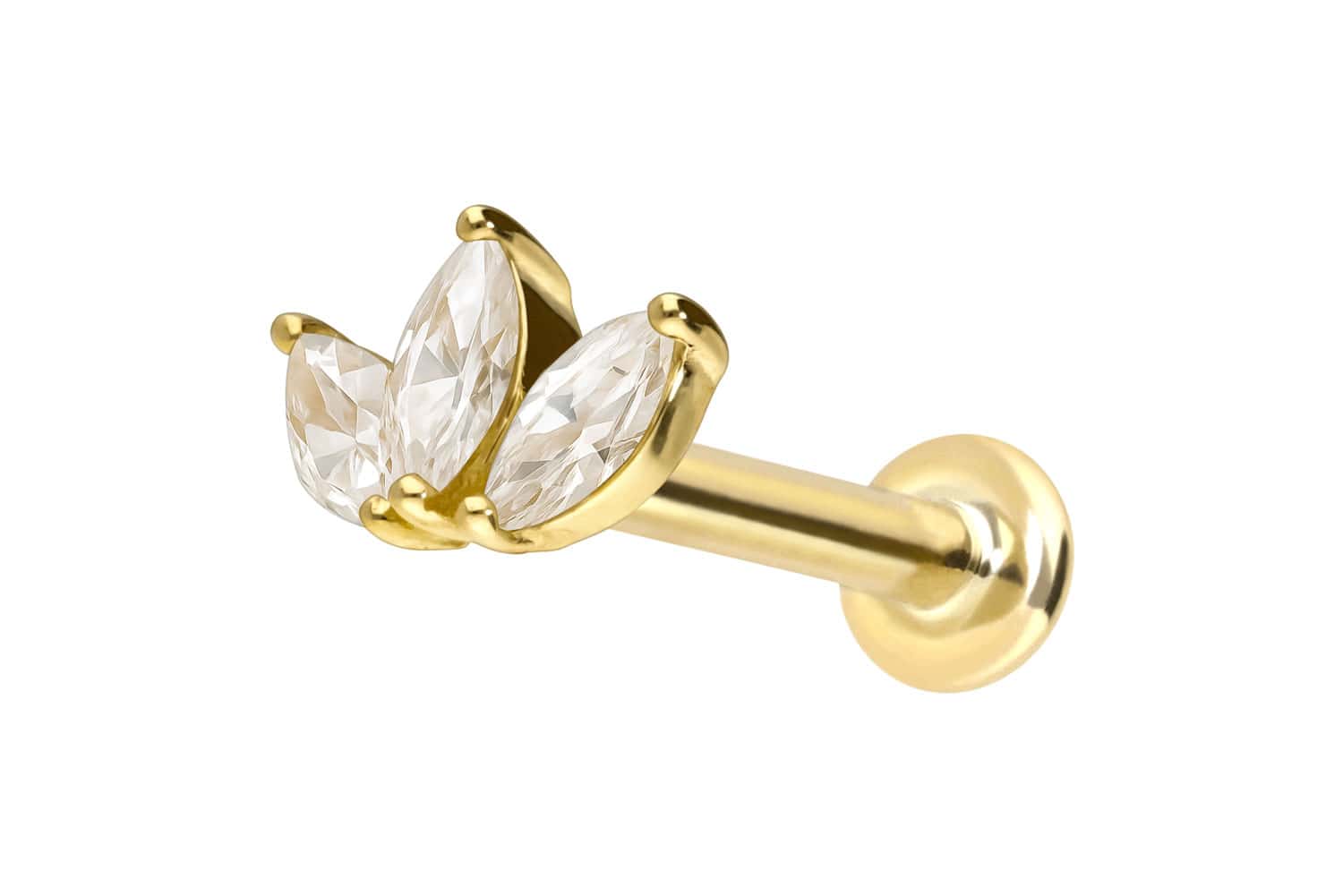 18 Karat Gold Labret mit Innengewinde DIAMANT-LOTUSBLÜTE von Piercingline
