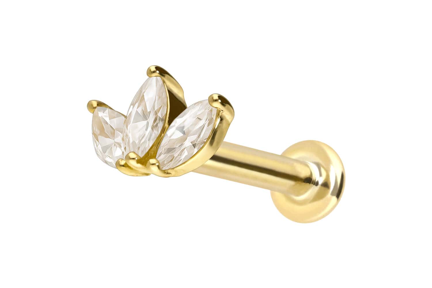 18 Karat Gold Labret mit Innengewinde DIAMANT-LOTUSBLÜTE von Piercingline