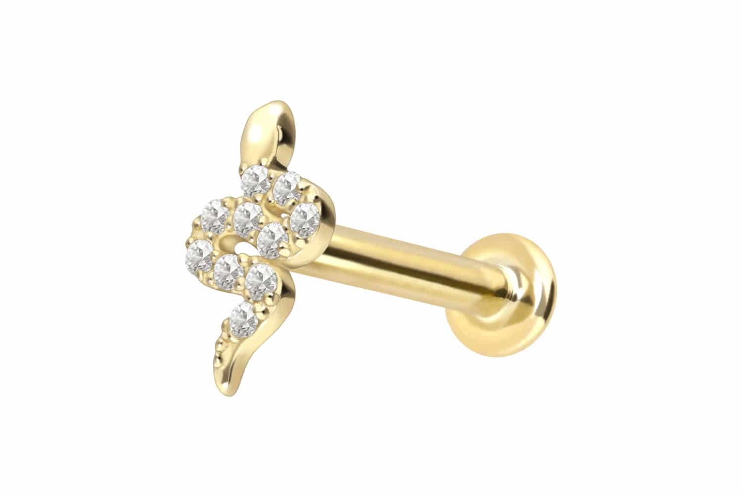 18 Karat Gold Labret mit Innengewinde DIAMANT-SCHLANGE von Piercingline