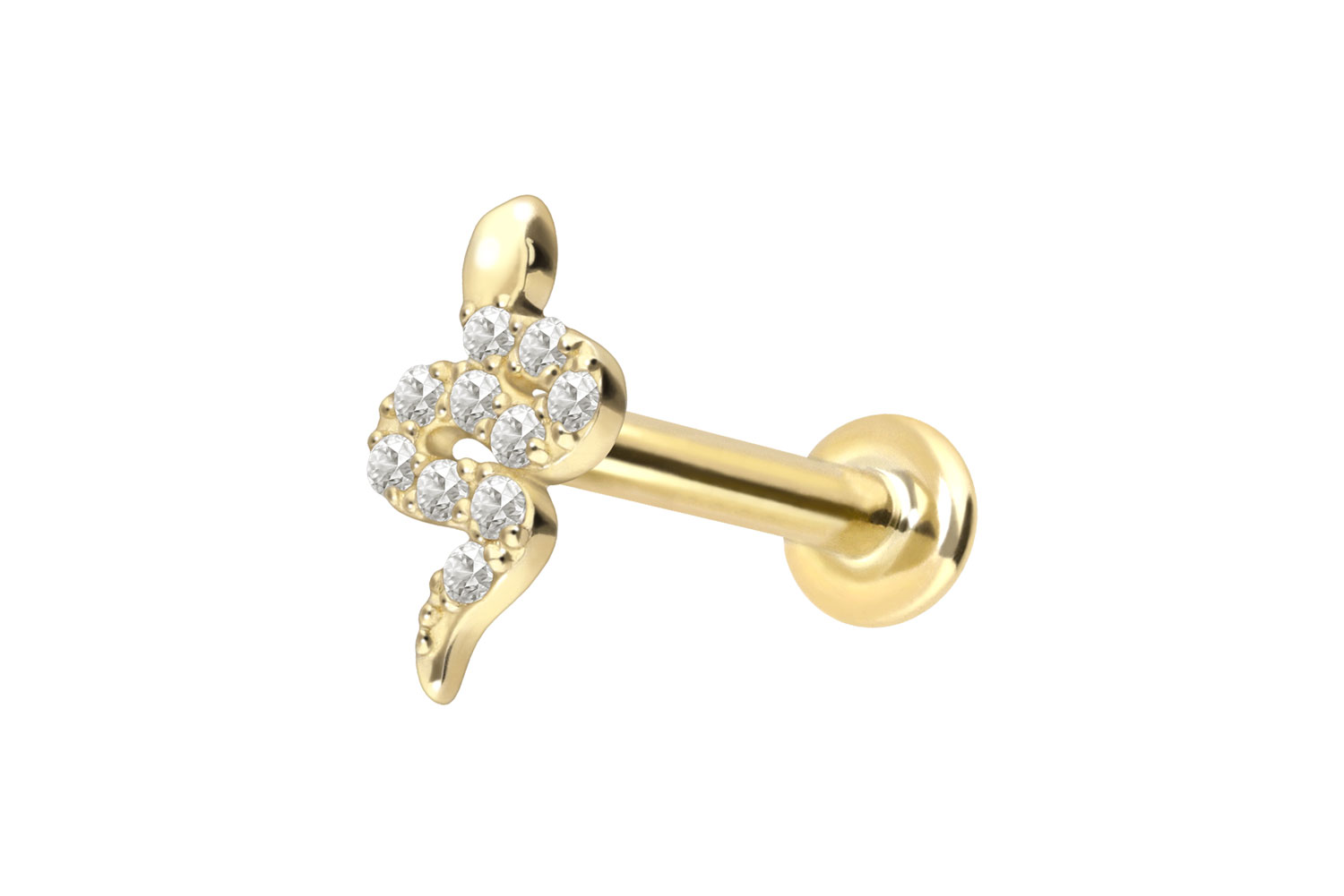 18 Karat Gold Labret mit Innengewinde DIAMANT-SCHLANGE von Piercingline