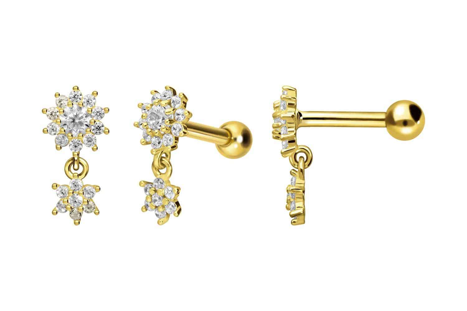 18 Karat Gold Ohrpiercing 2 KRISTALLBLUMEN von Piercingline