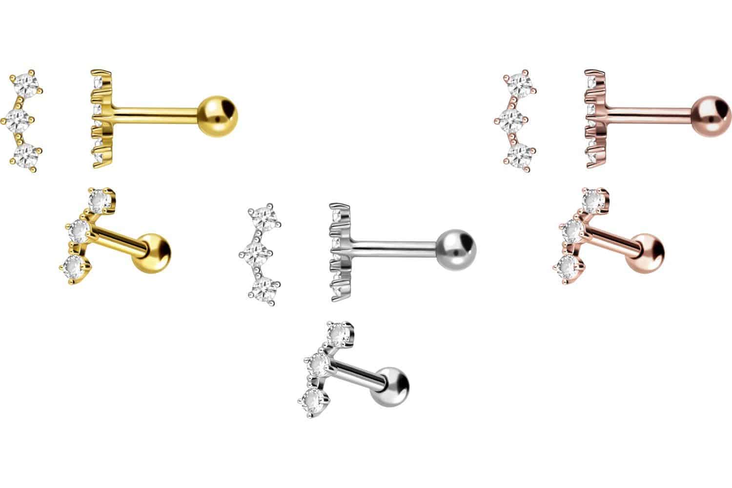 18 Karat Gold Ohrpiercing 3 KRISTALLE von Piercingline