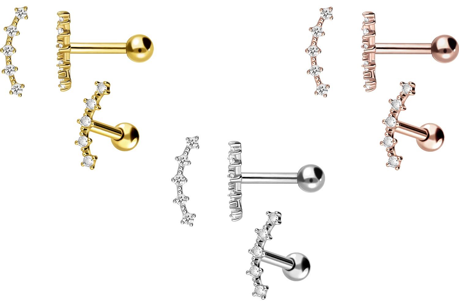 18 Karat Gold Ohrpiercing 5 EINGEFASSTE KRISTALLE von Piercingline