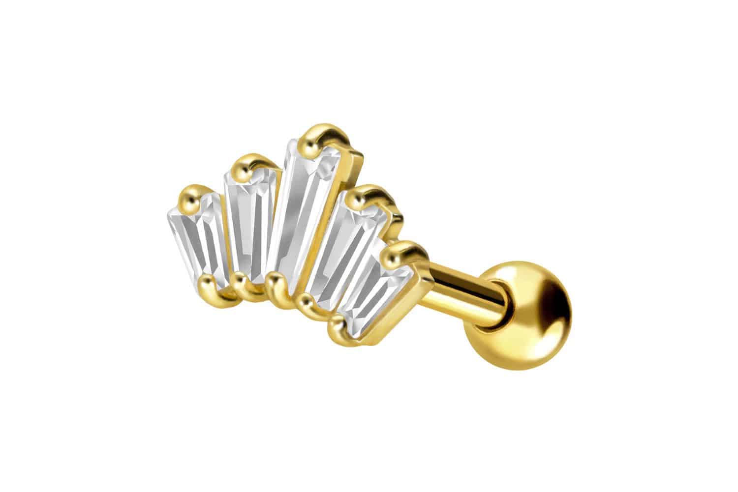 18 Karat Gold Ohrpiercing 5 EINGEFGASSTE KRISTALLRECHTECKE von Piercingline