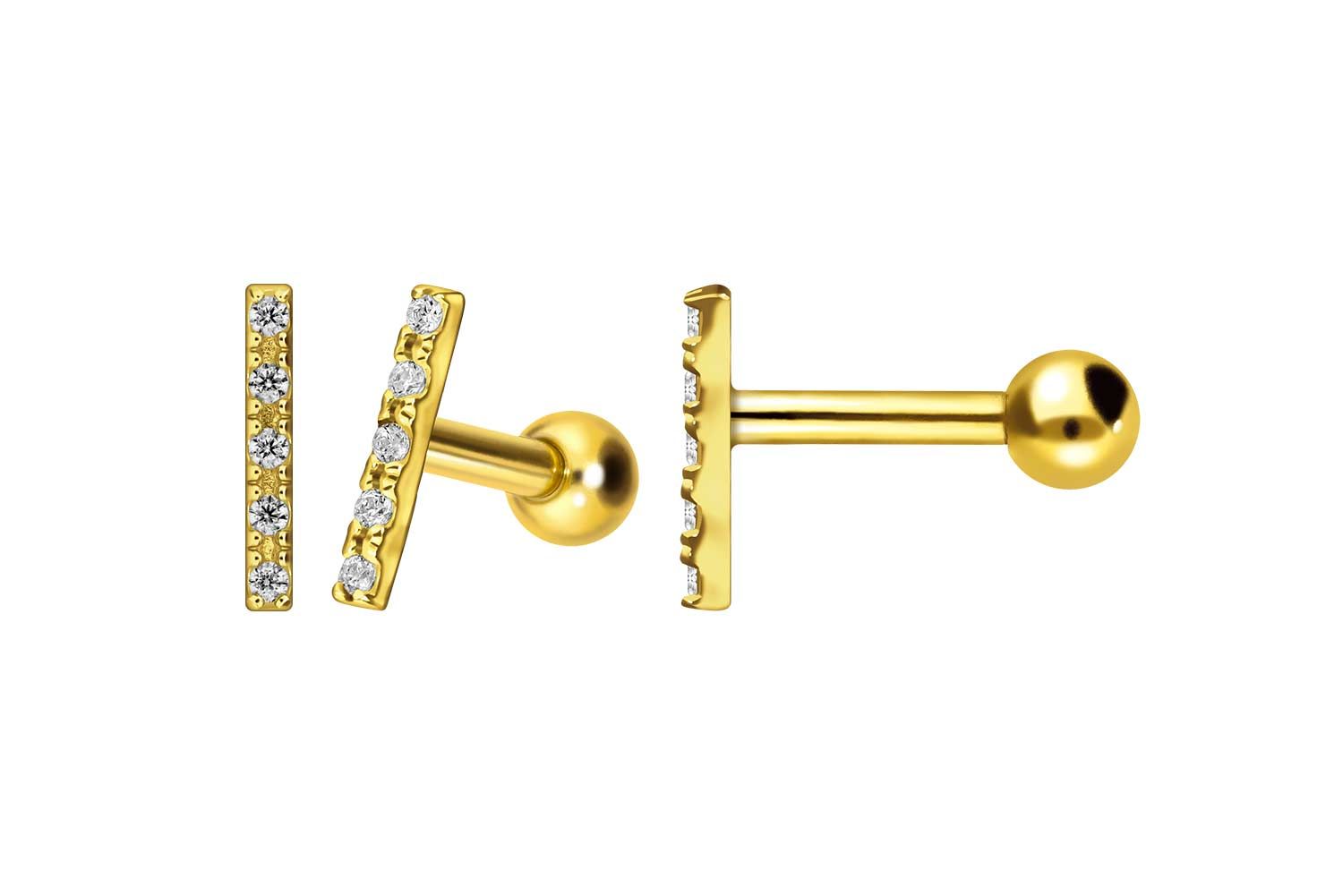 18 Karat Gold Ohrpiercing BALKEN + 5 KRISTALLE von Piercingline