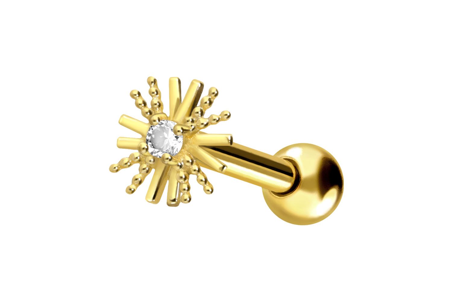 18 Karat Gold Ohrpiercing BLUME + KRISTALL von Piercingline