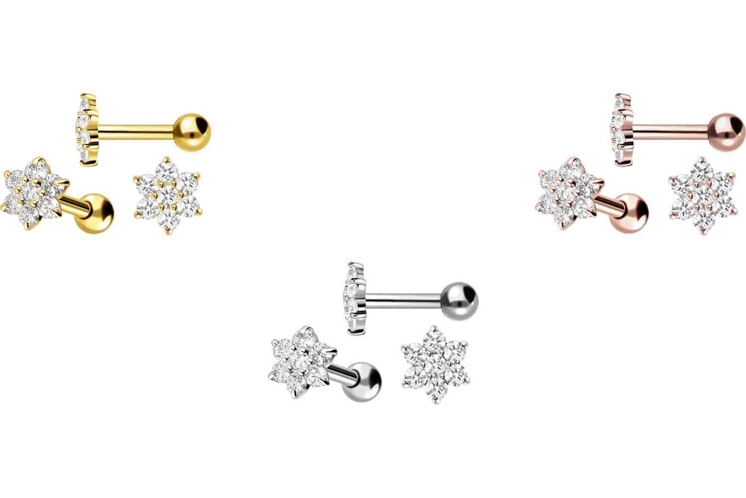 18 Karat Gold Ohrpiercing KRISTALLBLUME von Piercingline