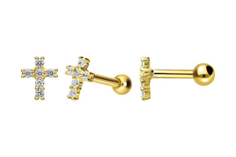 18 Karat Gold Ohrpiercing KRISTALLKREUZ von Piercingline