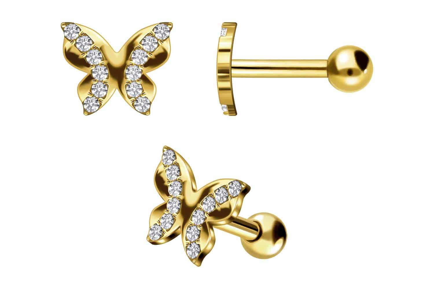 18 Karat Gold Ohrpiercing SCHMETTERLING von Piercingline