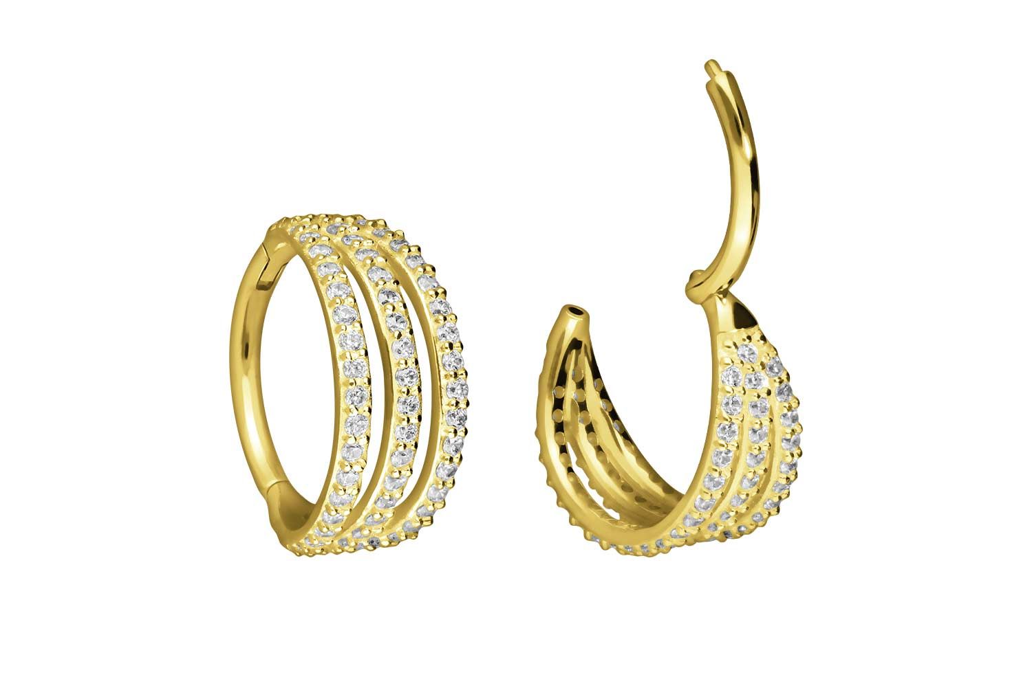 18 Karat Gold Segmentring Clicker 3 RINGE + EINGEFASSTE KRISTALLE von Piercingline