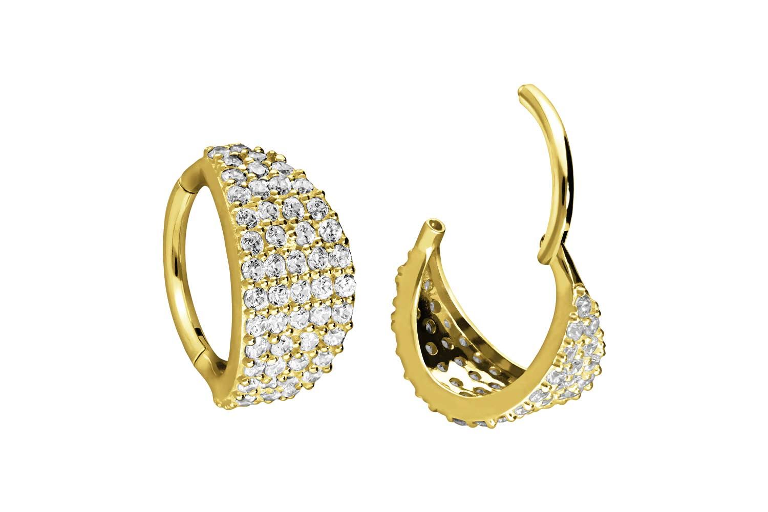 18 Karat Gold Segmentring Clicker EINGEFASSTES KRISTALLSCHILD von Piercingline