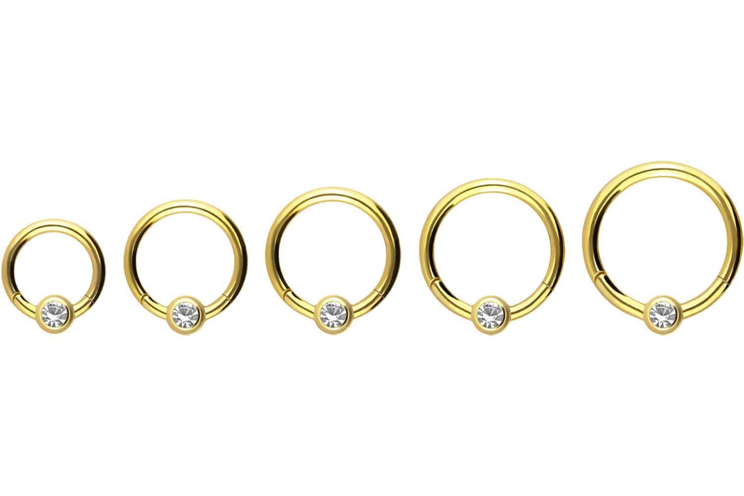 18 Karat Gold Segmentring Clicker KRISTALL von Piercingline