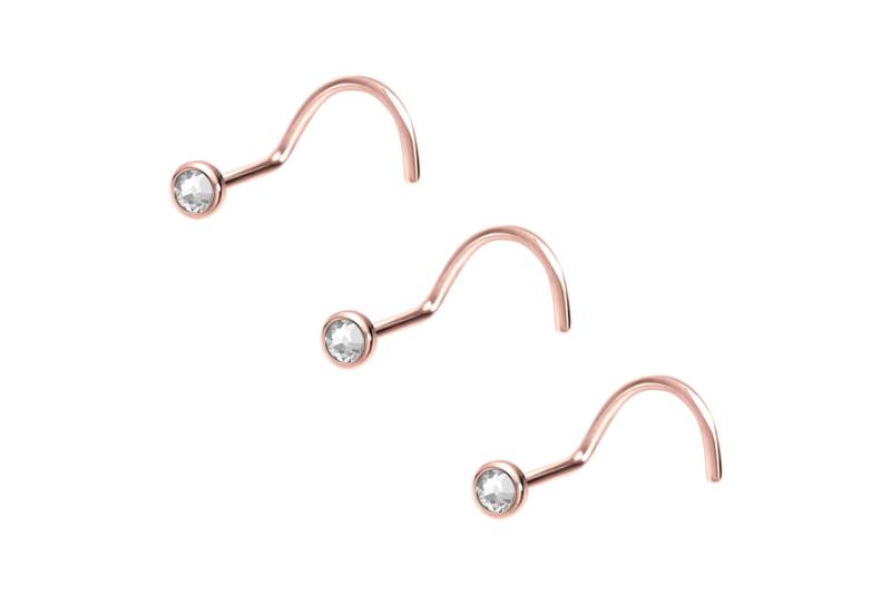 3er Set Titan Nasenstecker Spirale FLACHE KRISTALLDISC von Piercingline