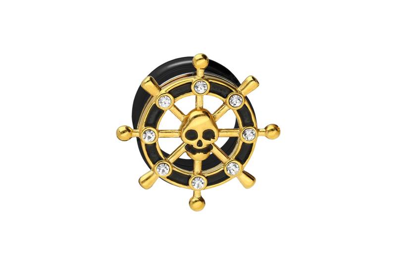 Chirurgenstahl Double Flared Tunnel STEUERRAD + TOTENKOPF ++SALE++ von Piercingline