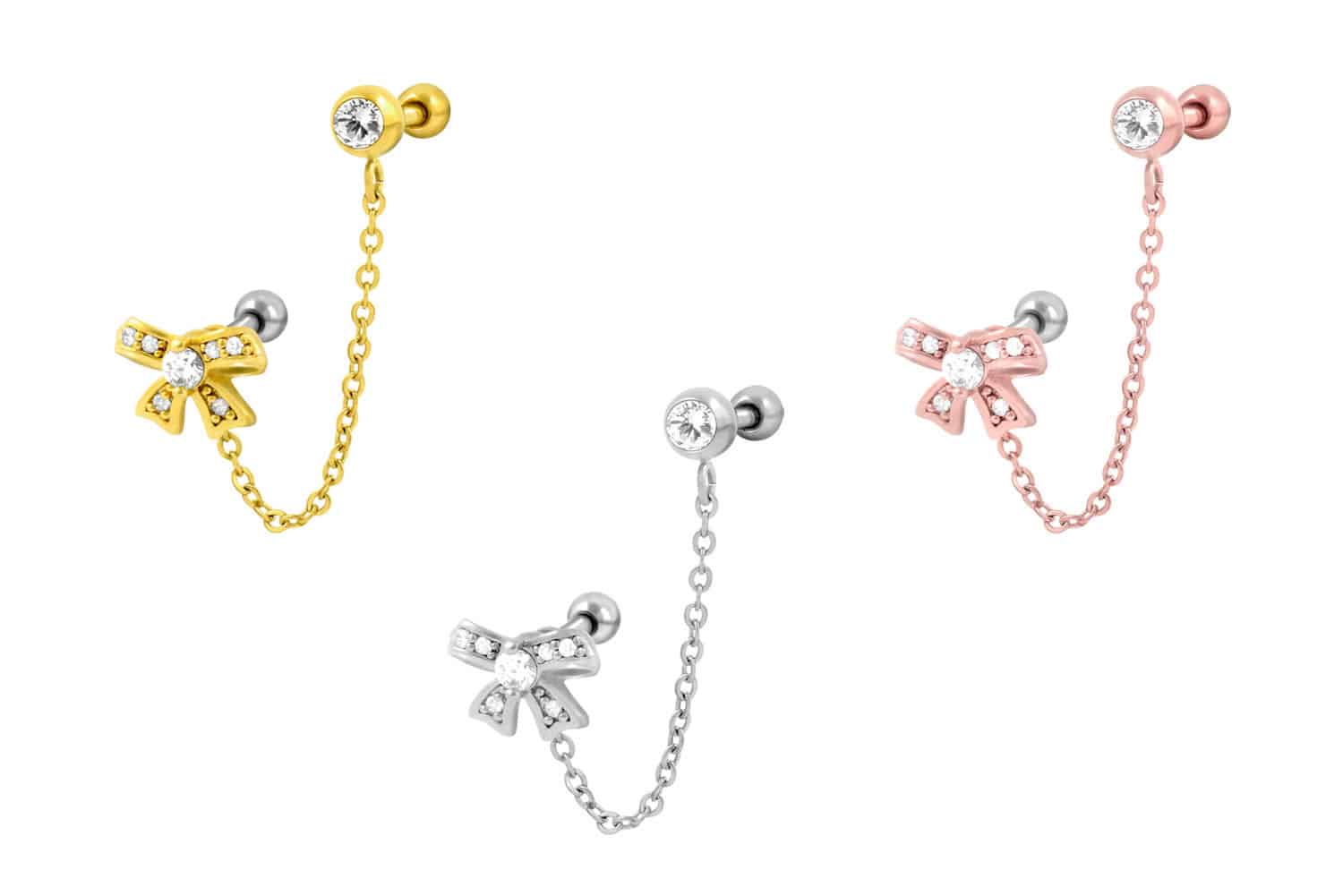 Chirurgenstahl Ohrpiercing mit Kette und Brass-Design SCHLEIFE ++SALE++ von Piercingline