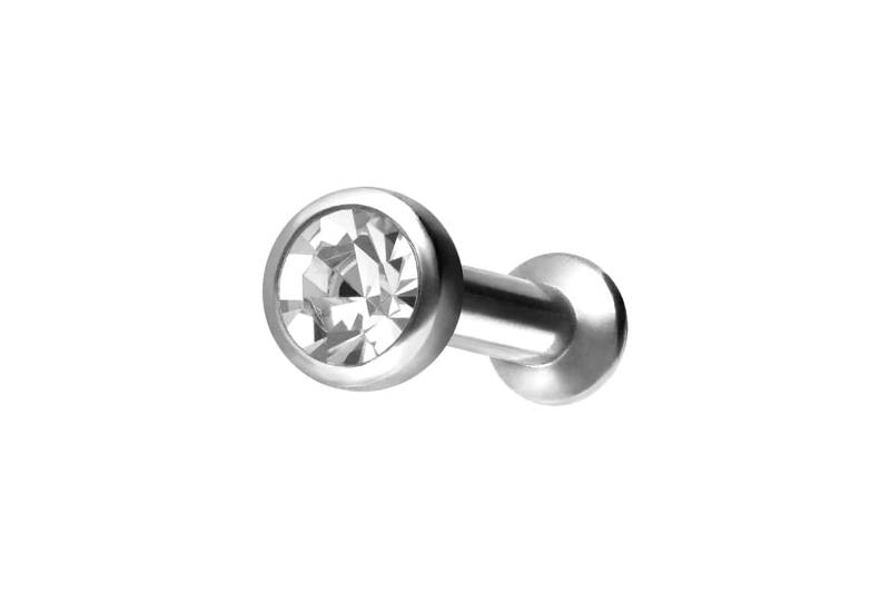 Chirurgenstahl Triple Piercing Mini Labret mit Innengewinde FLAT-DISC + KRISTALL von Piercingline