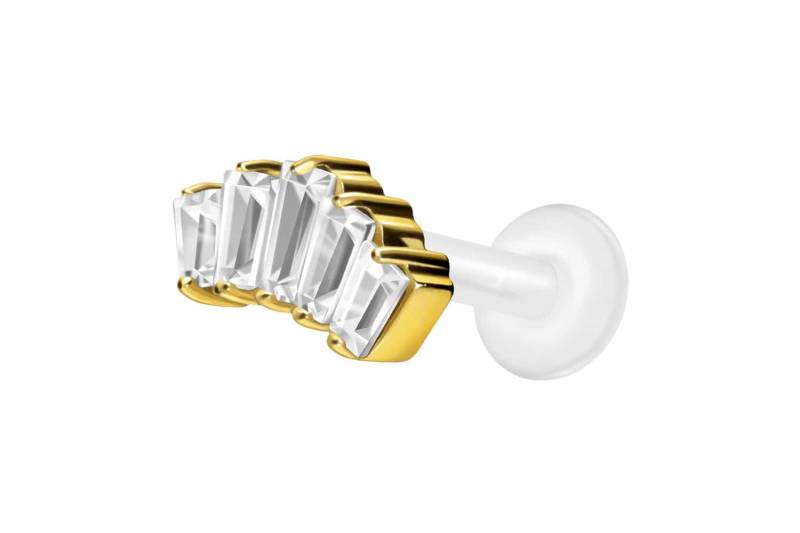 PTFE Labret mit Innengewinde + Titan-Aufsatz 5 EINGEFASSTE KRISTALLRECHTECKE von Piercingline
