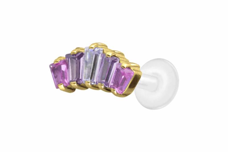 PTFE Labret mit Innengewinde + Titan-Aufsatz 5 EINGEFASSTE KRISTALLRECHTECKE von Piercingline