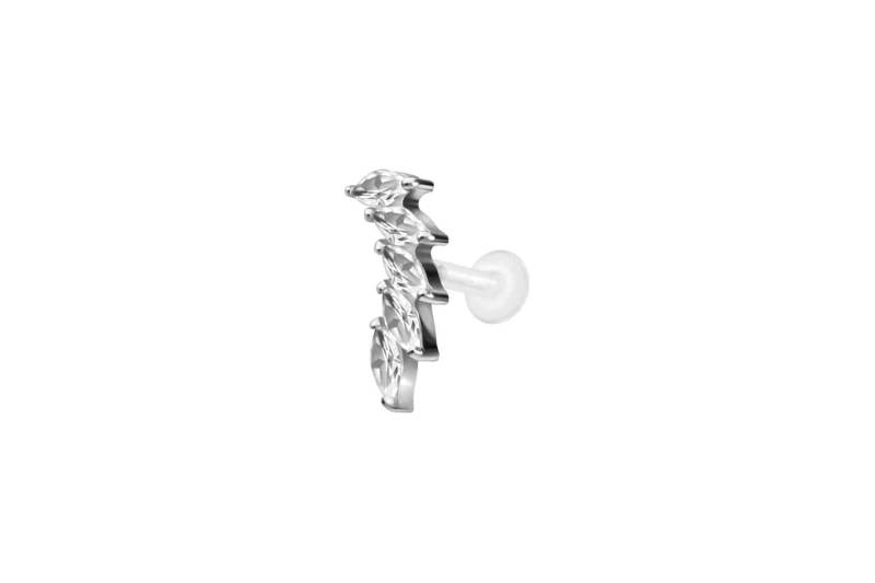 PTFE Labret mit Innengewinde + Titan-Aufsatz 5 EINGEFASSTE KRISTALLTROPFEN von Piercingline