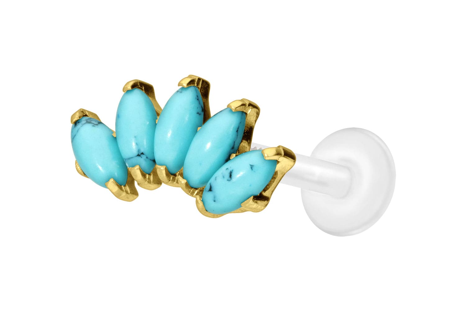 PTFE Labret mit Innengewinde + Titan-Aufsatz BOGEN + SYNTHETISCHE TÜRKISE von Piercingline