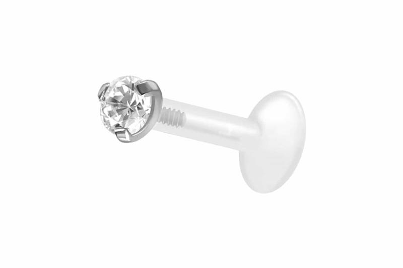 PTFE Labret mit Innengewinde + Titan-Aufsatz EINGEFASSTER KRISTALL von Piercingline
