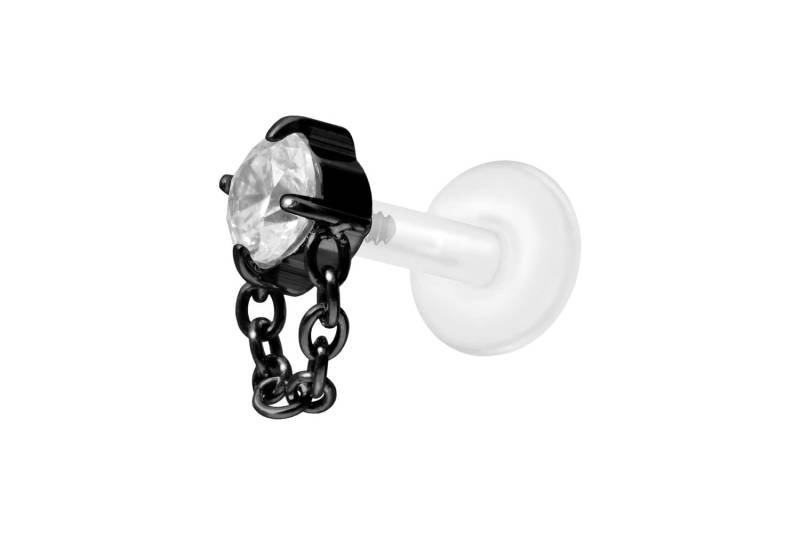 PTFE Labret mit Innengewinde + Titan-Aufsatz KRISTALL + KETTE von Piercingline
