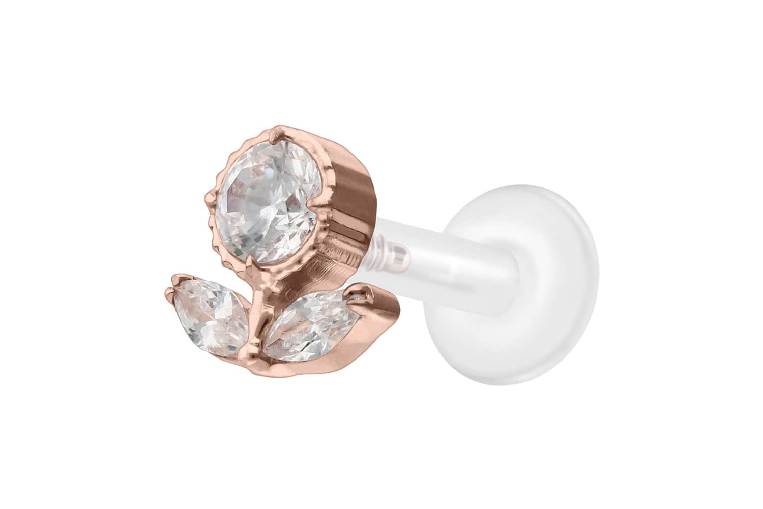 PTFE Labret mit Innengewinde + Titan-Aufsatz KRISTALLBLUME von Piercingline