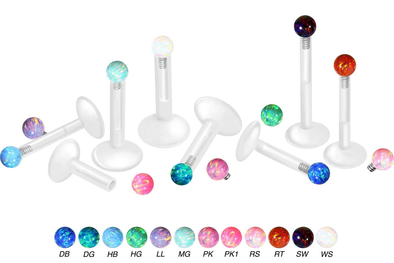 PTFE Labret mit Innengewinde + Titan-Aufsatz SYNTHETISCHER OPAL von Piercingline