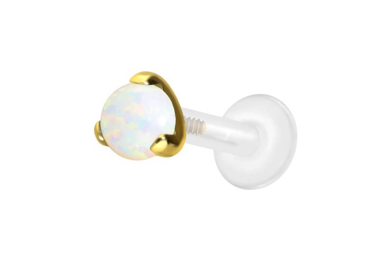 PTFE Labret mit Innengewinde + Titan-Aufsatz SYNTHETISCHER OPAL von Piercingline