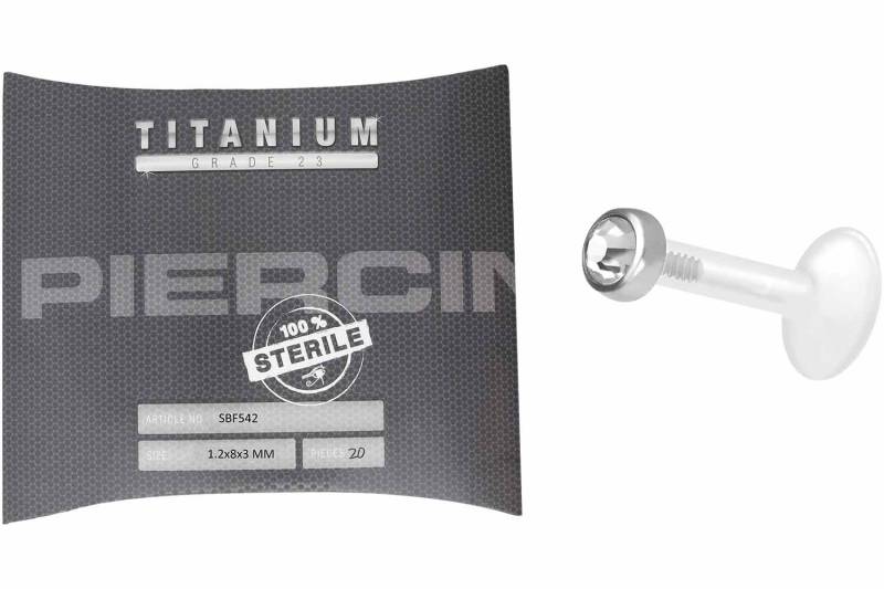 Sterilisiertes PMFK Labret mit Innengewinde + Titan-Disc KRISTALL von Piercingline