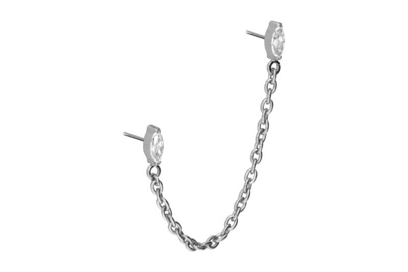Titan Aufsatz mit Push Pin 2 KRISTALLTROPFEN + KETTE von Piercingline