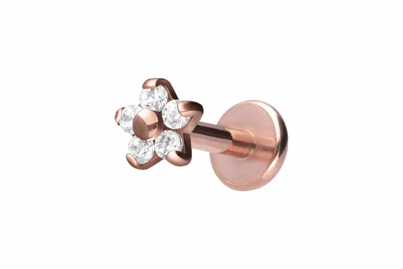 Titan Labret mit Innengewinde BLUME MIT 5 KRISTALLEN von Piercingline