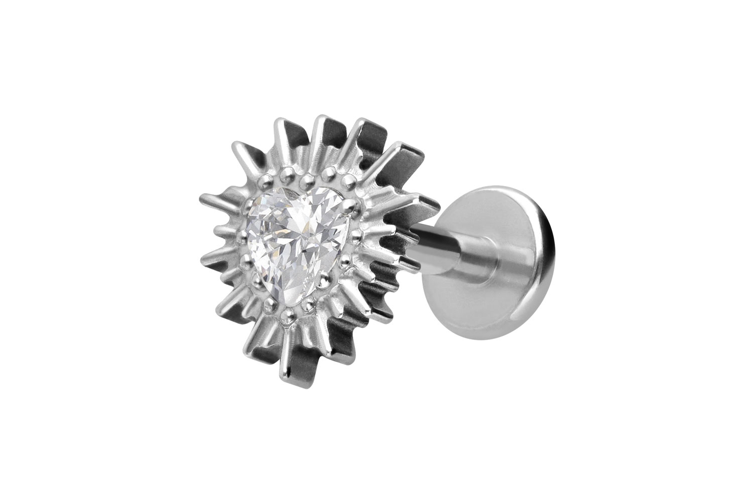 Titan Labret mit Innengewinde KRISTALLHERZ + SONNENSTRAHLEN von Piercingline